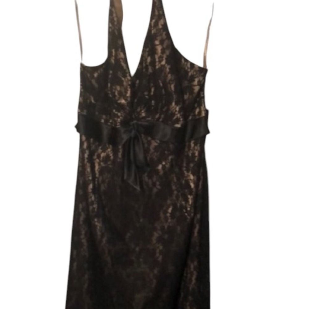 Julian Taylor black lace Nude lined halter top dress size 14 back slit NWT - Picture 4 of 16